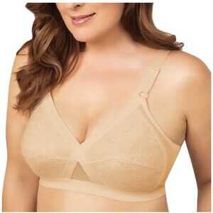 Instant Shaping by‎ Plusform Bra Women 36B Beige Lace Criss-Cross Soft Cup Style